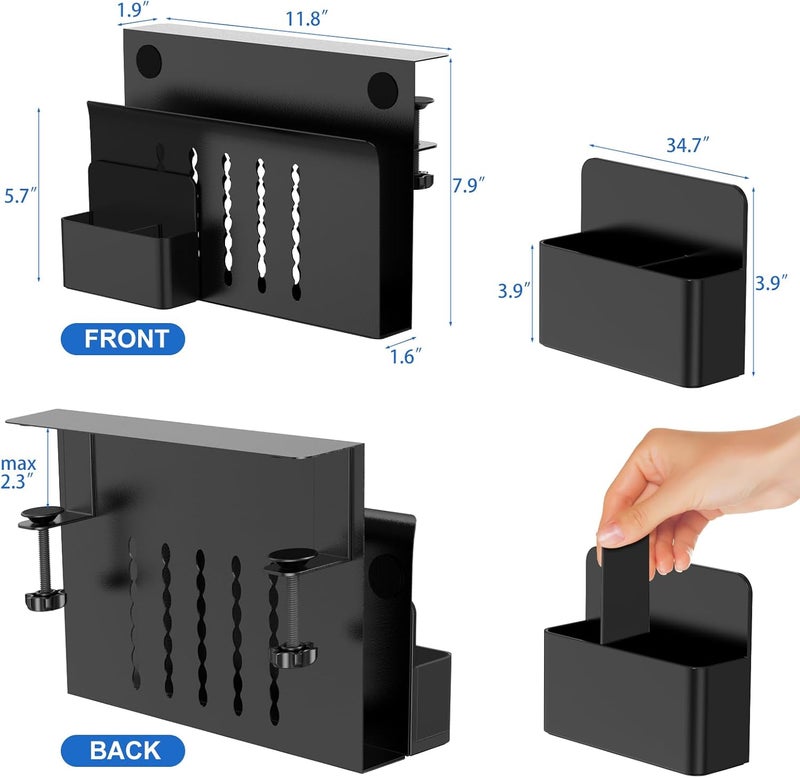 HAMOPY Desk Side Storage, Single-Layer Steel Hanging Desk Organizer with Magnetic Pen Holder, No Drilling Desk Drawer Cable Management Tray, Under Table Laptop Holder for Office, School&Home(Black) - Image 3
